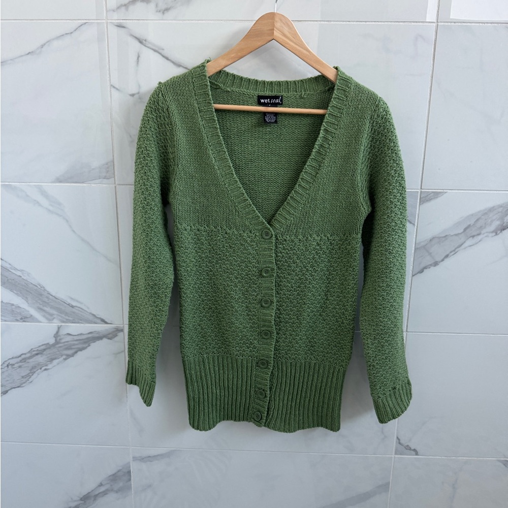 🫧 BOGO -Y2K Wet Seal wool-blend button up green cardigan - fits a small